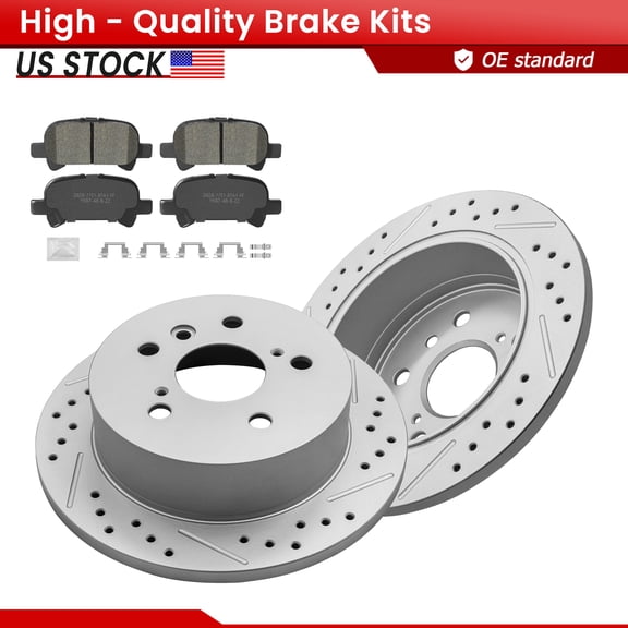 ACB ZONE Rear Brake Kits with Hardware for 2002-2006 Toyota Camry Lexus ES300 ES330, Drilled Slotted Disc Brake Rotors and Ceramic Brake Pads