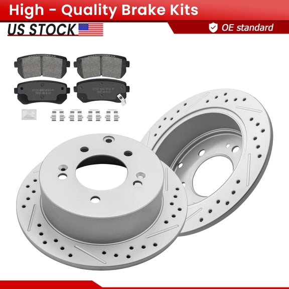 ACB ZONE Rear Brake Kits with Hardware for 2010-2013 Kia Forte Forte5 Forte Koup, Drilled Slotted Disc Brake Rotors and Ceramic Brake Pads