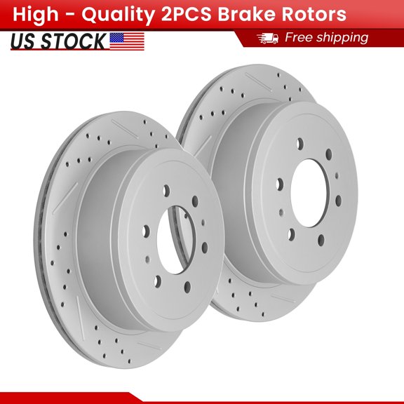 ACB ZONE Rear Brake Rotors Set for Ford F-150 2004-2011 Lincoln Mark LT 2006-2008 6 Lug Models Only, Drilled & Slotted Disc Rotors Kit (Left & Right)