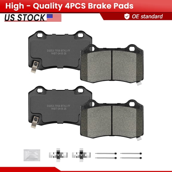 ACB ZONE Rear Ceramic Brake Pads with Hardware for Cadillac CTS Dodge Challenger Charger Chrysler 300 Jeep Grand Cherokee Tesla (S-1053)