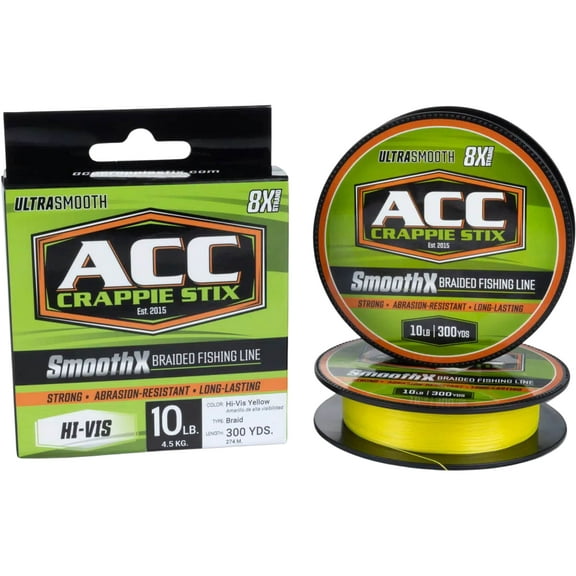 ACC Crappie Stix SmoothX Braided Fishing Line 10lb 300yd Hi-Vis Yellow