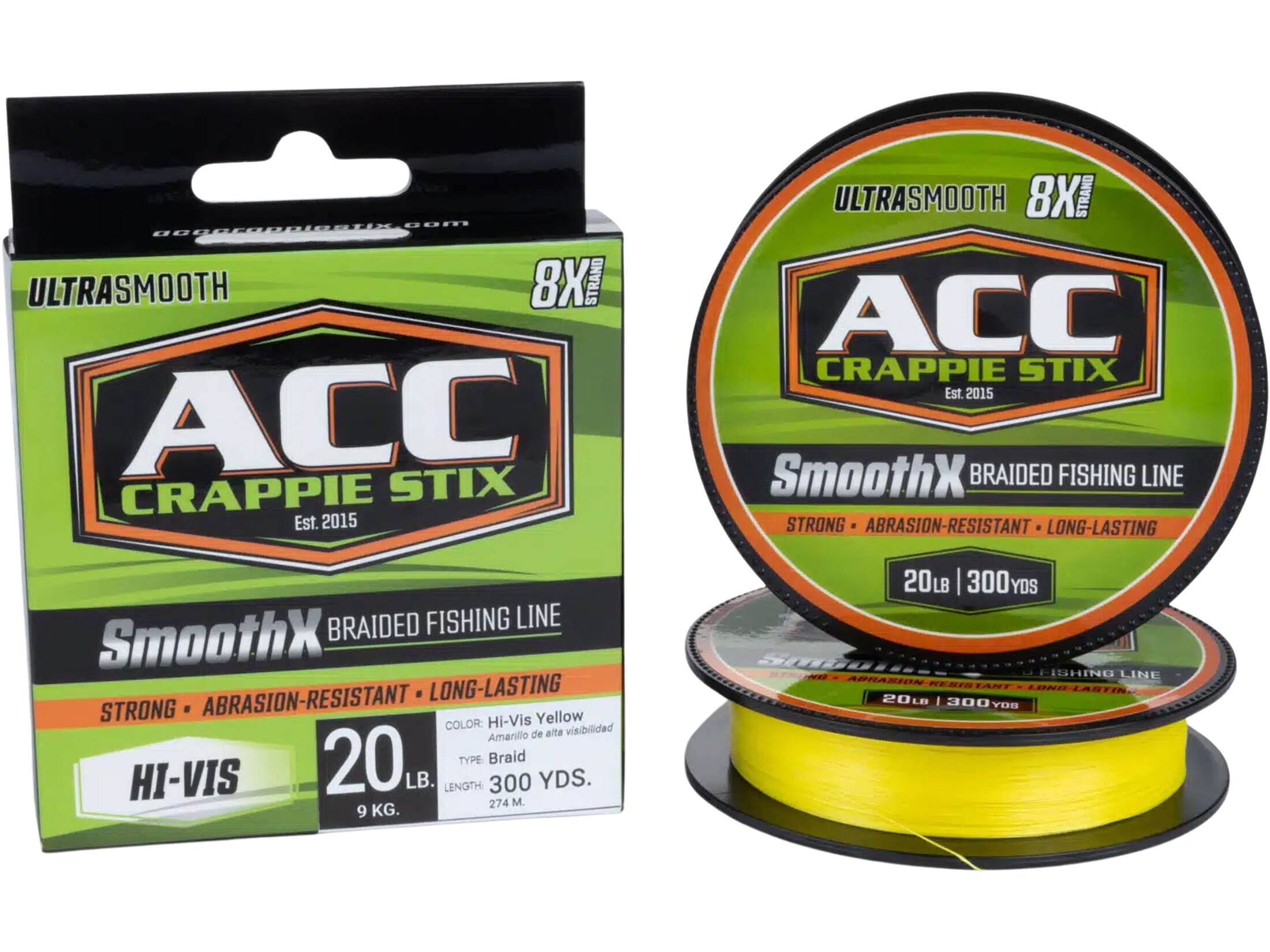ACC Crappie Stix SmoothX Braided Fishing Line 20lb 300yd HiVis Yellow