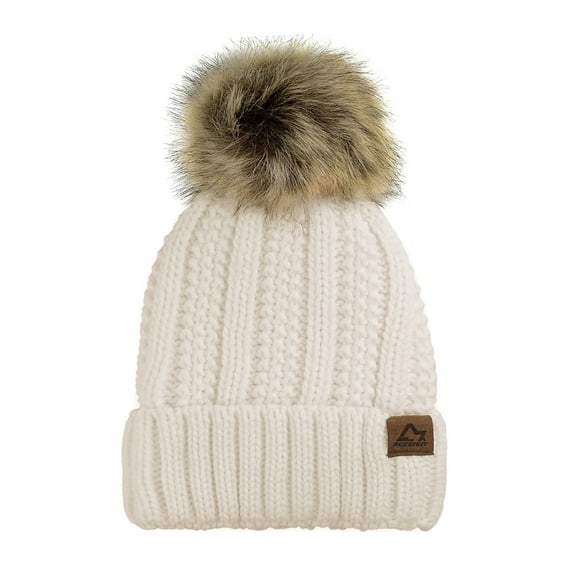 ACCEHUT Faux Fur Pom Beanie Hat for Women Fleece Lined Warm Skull Cap Wool Blend Pompom Hat