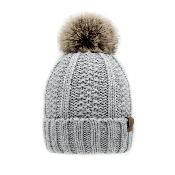 ACCEHUT Faux Fur Pom Beanie Hat for Women Fleece Lined Warm Skull Cap Wool Blend Pompom Hat