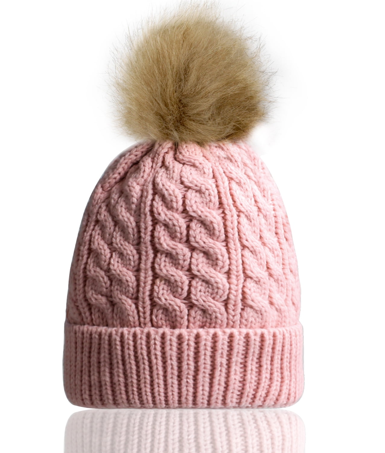 The Hat Depot Kids Winter Beanie – Soft Unisex Pom Pom Plain Knit Hat, One Size