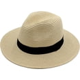 thumbnail image 1 of ACCEHUT Summer Sun Hat Straw Hat SPF50 Wide Brim Stylish Panama Fedora Beach Hat Beige ZZ017, 1 of 1