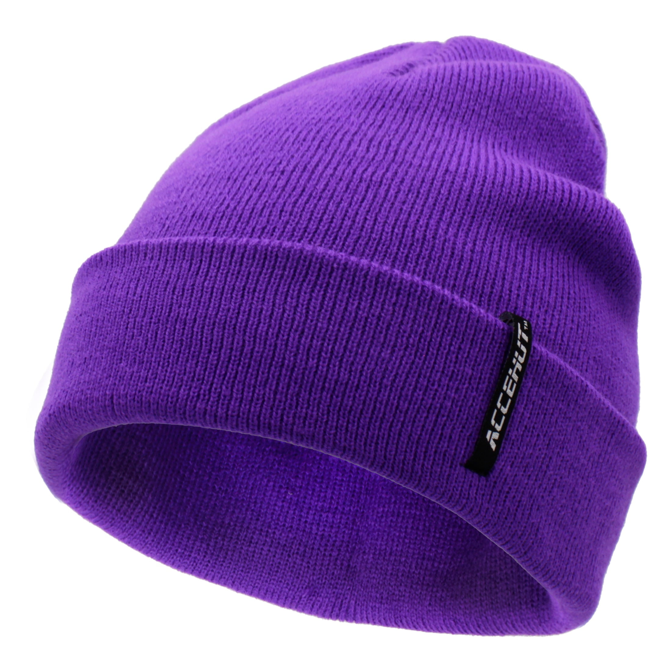 ACCEHUT Unisex Acrylic Ski Beanie Solid Color Stretchy Cuffed Skull Hat Winter Warmth Style Purple