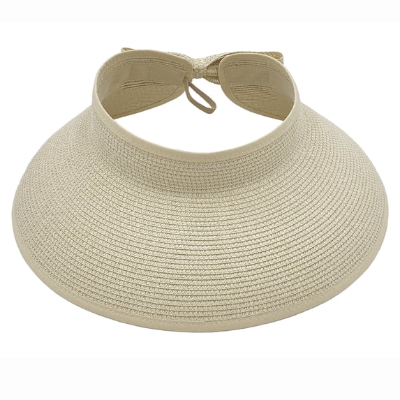 ACCEHUT Women's UPF 50+ Foldable Wide Brim Straw Sun Visor Adjustable Beige Summer Beach Hat