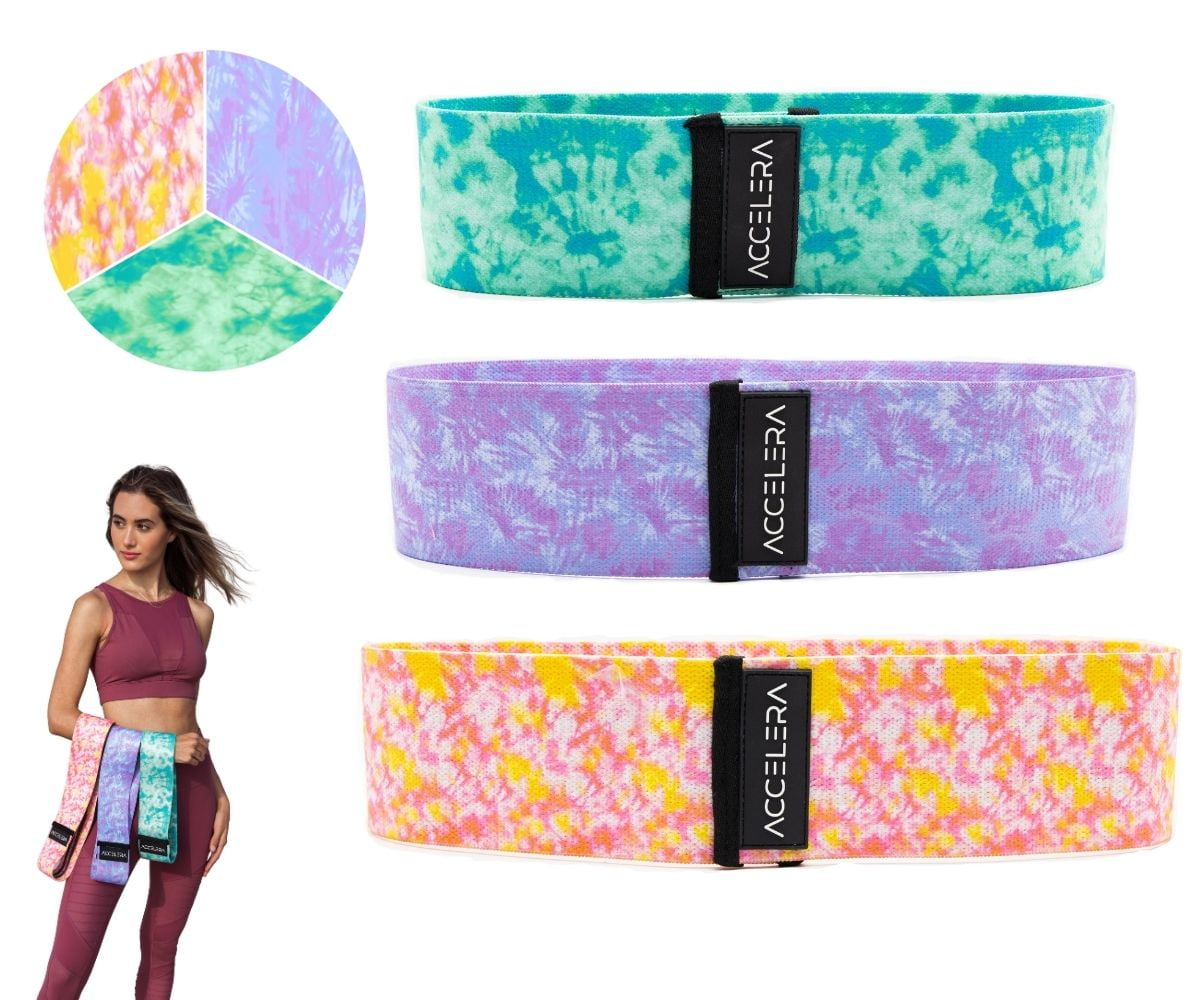 Cathe Boss Bands Set - 3 Fabric Resistance Bands (Light, Medium, Heavy) 40 Inches Long, Includes Travel Case