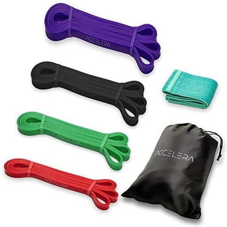 ACCELERA Pull Up Assistance Bands Set of 4 / Bands for Working Out Plus / Comes with A Fabric Resistance Band and Carry Bag for The Resistance Bands Set Plus Free Workout Guide for The Pull Up Ba