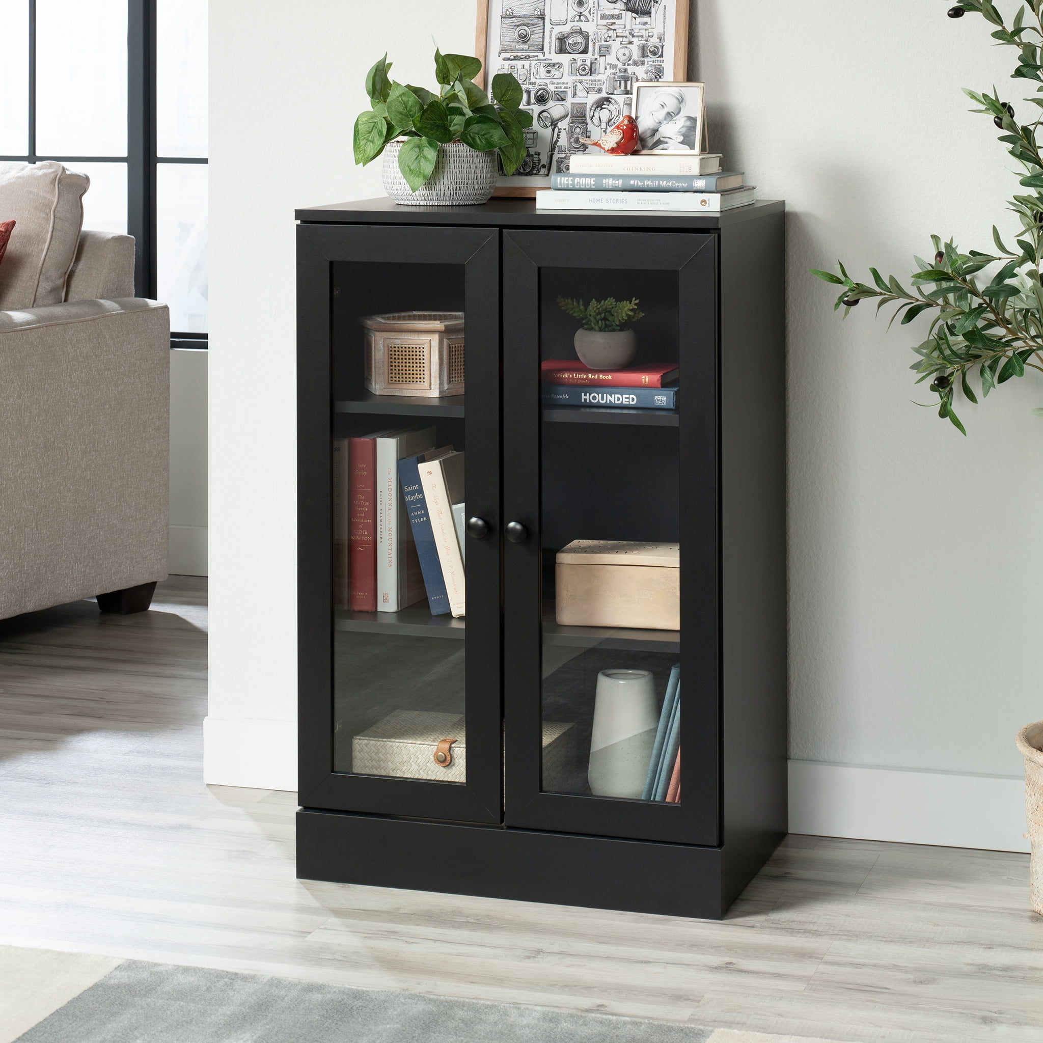 Mainstays Glass Door Accent Cabinet, Black Finish - Walmart.com