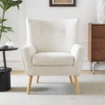 thumbnail image 1 of Modern Simple Fabric Accent Chair 85cm with Button-Tufted Design and Rubber Wood Legs, 1 of 16