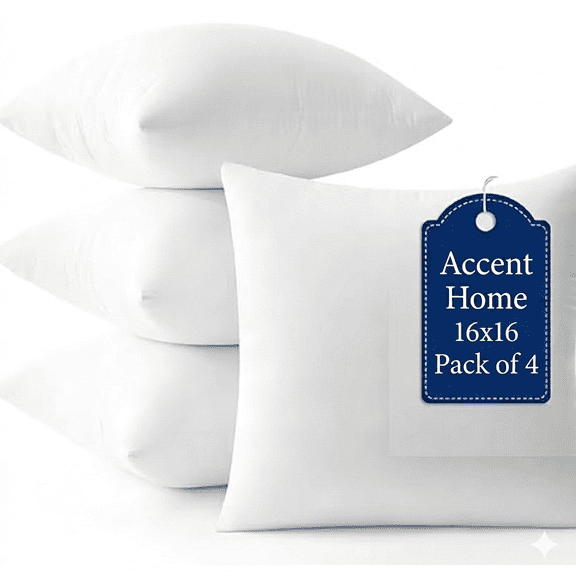 ACCENT HOME Pack of 4 Hypoallergenic Square Form Decorative Throw Pillow Inserts Couch Sham Cushion Stuffer - 16 x 16 inches