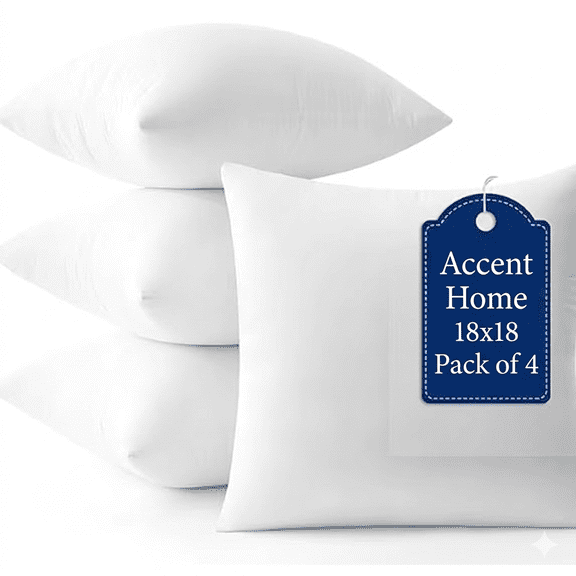 ACCENT HOME Pack of 4 pc Hypoallergenic Square Form Decorative Throw Pillow Inserts Couch Sham Cushion Stuffer - 18 x 18 inches