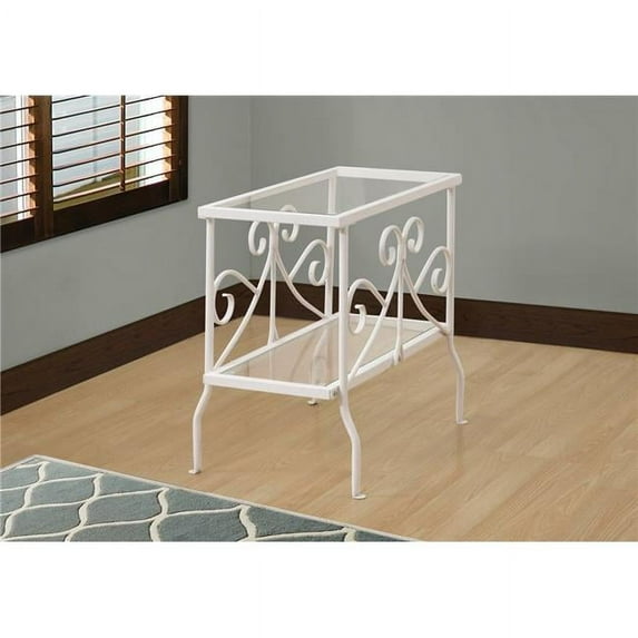 ACCENT TABLE - WHITE METAL WITH TEMPERED GLASS