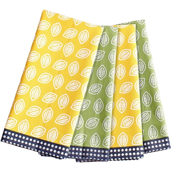 ACCENTHOME Cotton Kitchen Towels Set Of 4 - Absorbent Towels Set | Tea Towels| Lemon Slice Print 2+2 Each Design Kitchen Towels - Multi Purpose Kitchen linen ,Drying Hand Towels 20x28 C42