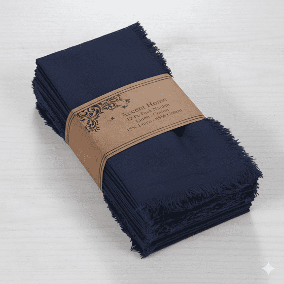 ACCENTHOME Navy Cotton Linen Napkin Set of 12 18x18 inch Dinner Napkins - Washable Soft Premium Hotel Quality Reusable Napkins Perfect Table Napkins for Family Dinners, Weddings