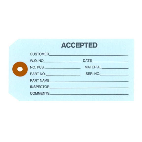 ACCEPTED Inspection Tag, Lt Blue, Sz 5, 4-3/4" x 2-3/8", 13 Pt Cardstock w Reinforced Eyelet - 100 / Pk