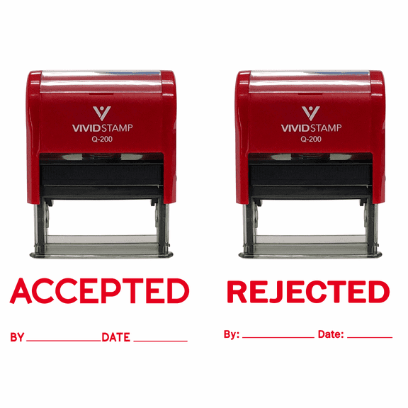 ACCEPTED / REJECTED By Date Self Inking Rubber Stamp - 2 PACK (Red Ink) Medium