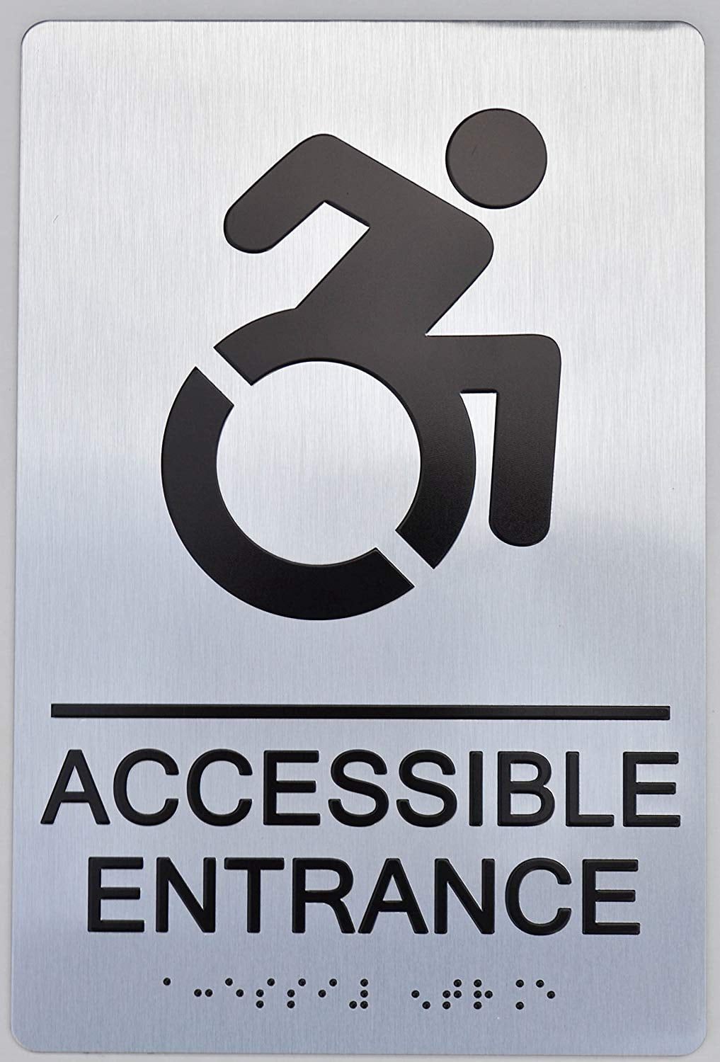 Access Through Sign ACCESSIBLE ENTRANCE SIGN -(Aluminium, Brush Silver,size 6x9) The ...