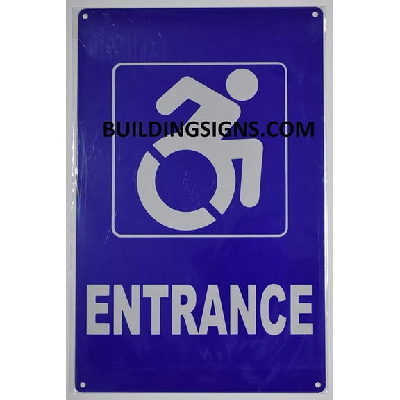 ACCESSIBLE Entrance Sign (Aluminium Reflective,Rust Free, Blue 9X14)-The Pour Tous Blue LINE