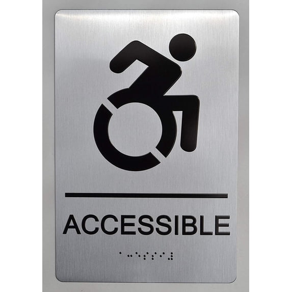 ACCESSIBLE sign - compliant sign. 6"x9" SIGN -(Aluminum, Brush Silver, size 6x9) The sensation line