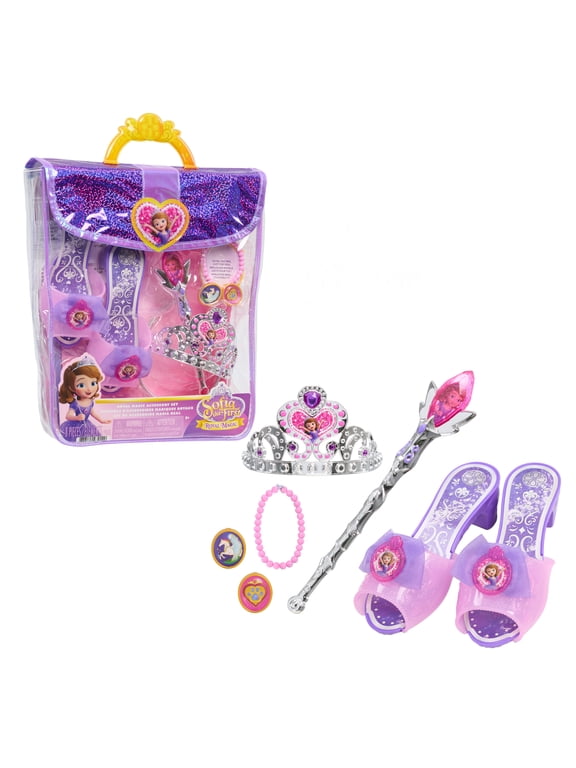 Disney Jr. Sofia the First Royal Accessory Set, Kids Dress-Up Accessories with Tiara, Wand, Play Shoes, Tote Bag, Bracelet and 2 Charms, Ages 3+