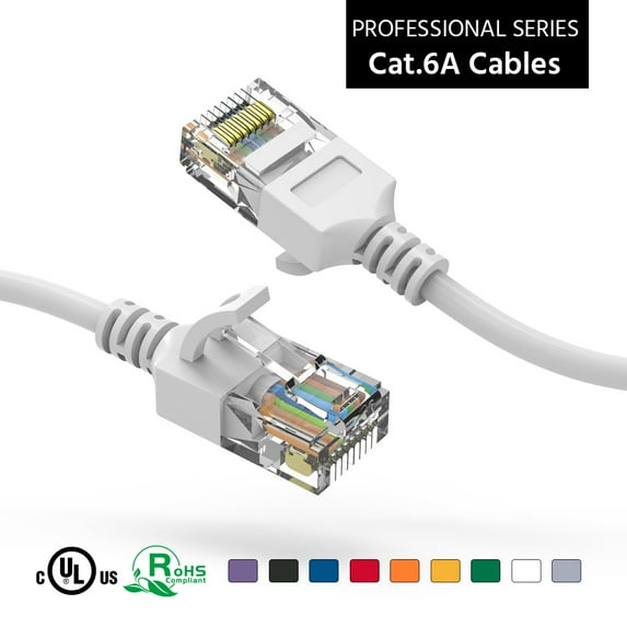 ACCL 1.5Ft Cat6A UTP Slim Ethernet Network Booted Cable 28AWG White, 3 Pack