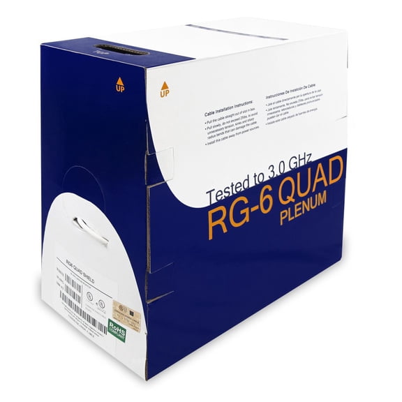 ACCL 1000Ft RG6 CCS CMP (Plenum) Quad Shield Coax Cable White, 1 Pack