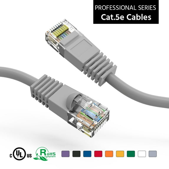 ACCL 100Ft Cat5E UTP Ethernet Network Booted Cable Gray, 10 Pack