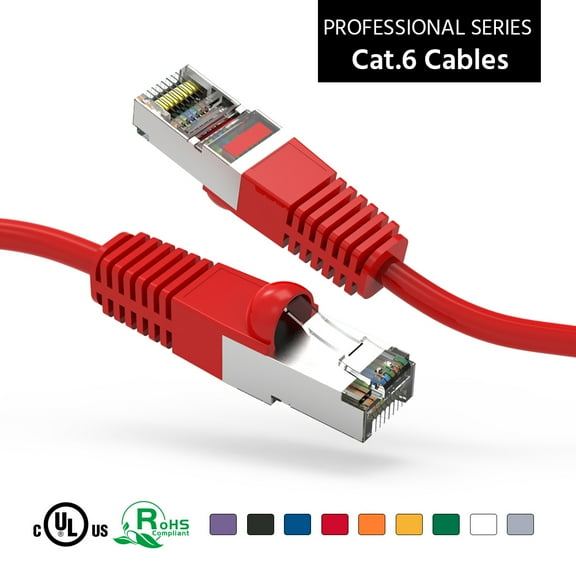 ACCL 100Ft Cat6 Shielded (SSTP) Ethernet Network Booted Cable Red, 10 Pack