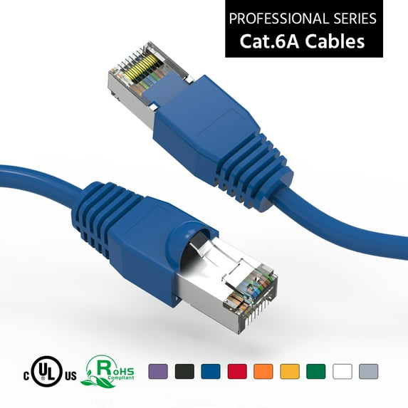 ACCL 100Ft Cat6A Shielded (SSTP) Ethernet Network Booted Cable Blue, 3 Pack