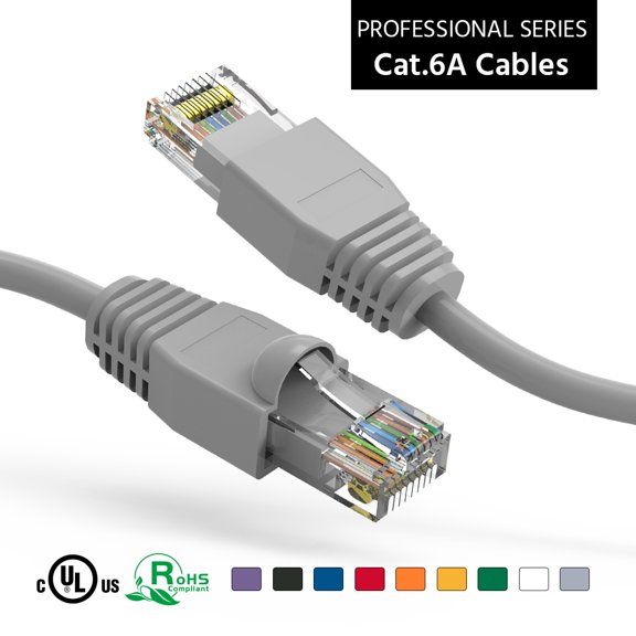 ACCL 100Ft Cat6A UTP Ethernet Network Booted Cable Gray, 1 Pack