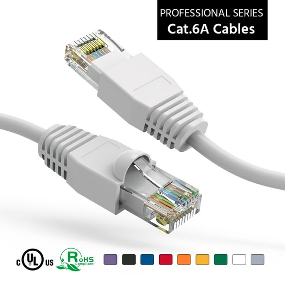 ACCL 10Ft Cat6A UTP Ethernet Network Booted Cable White, 3 Pack