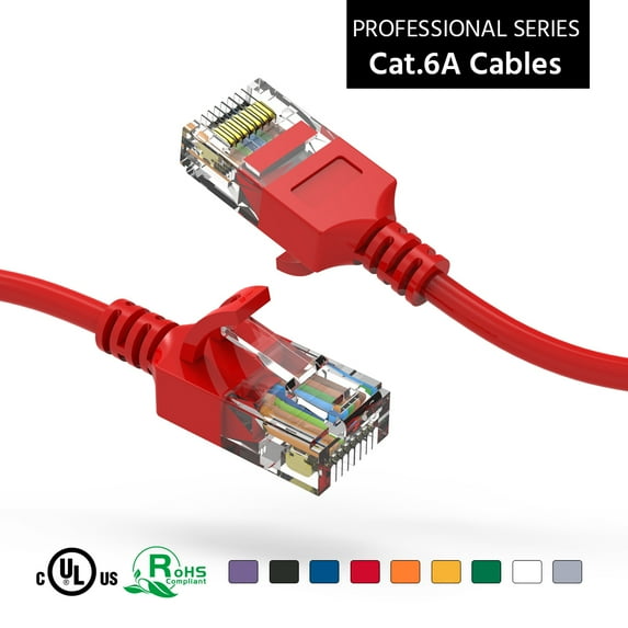 ACCL 10Ft Cat6A UTP Slim Ethernet Network Booted Cable 28AWG Red, 2 Pack