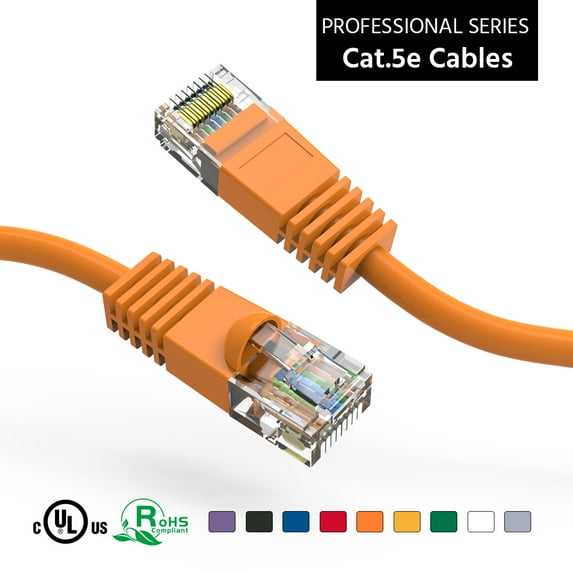 ACCL 15Ft Cat5E UTP Ethernet Network Booted Cable Orange, 5 Pack
