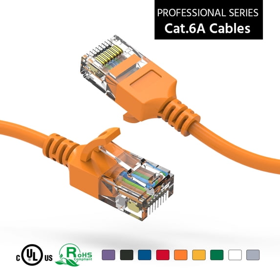 ACCL 15Ft Cat6A UTP Slim Ethernet Network Booted Cable 28AWG Orange, 4 Pack