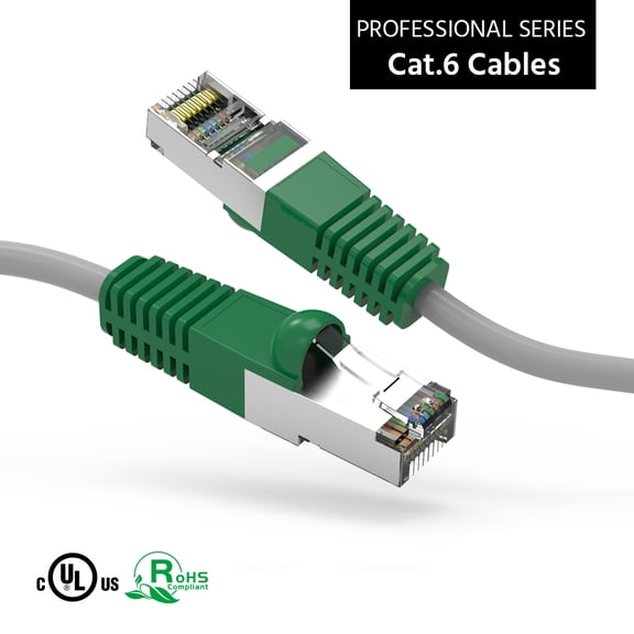 ACCL 1Ft Cat.6 Shielded Crossover Cable Gray Wire/Green Boot, 4 Pack