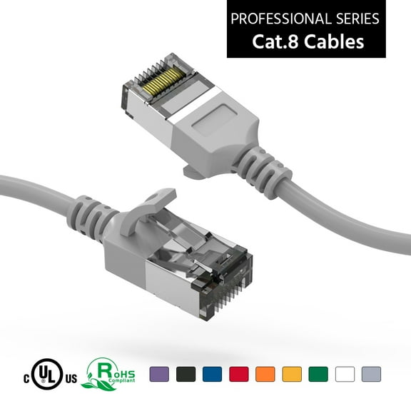 ACCL 1Ft Cat.8 U/FTP Slim Ethernet Network Cable Gray 30AWG, 1 Pack