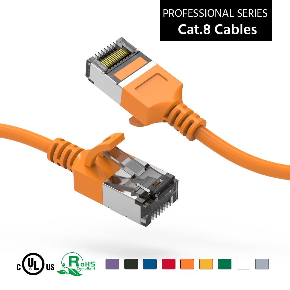 ACCL 1Ft Cat.8 U/FTP Slim Ethernet Network Cable Orange 30AWG, 3 Pack