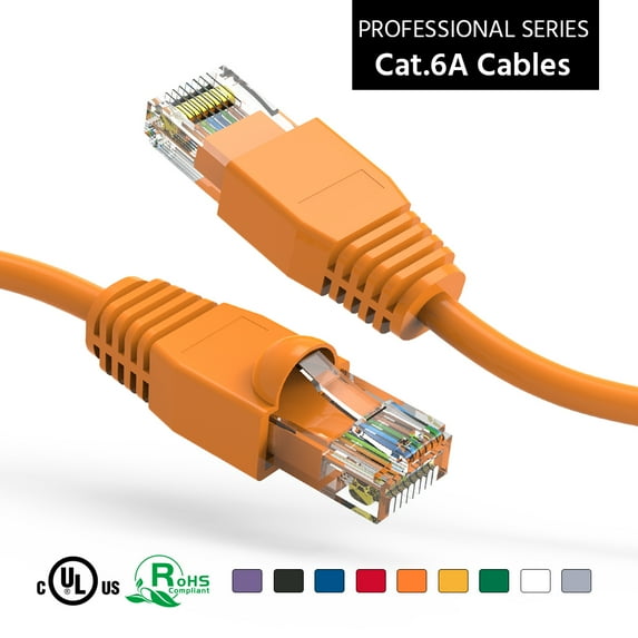 ACCL 1Ft Cat6A UTP Ethernet Network Booted Cable Orange, 2 Pack