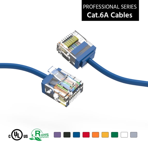 ACCL 1Ft Cat6A UTP Super-Slim Ethernet Network Cable 32AWG Blue, 2 Pack
