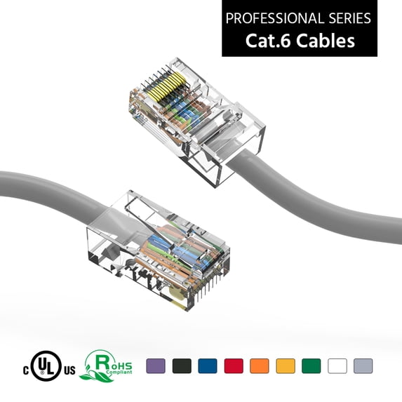 ACCL 20Ft Cat6 UTP Ethernet Network Non Booted Cable Gray, 3 Pack