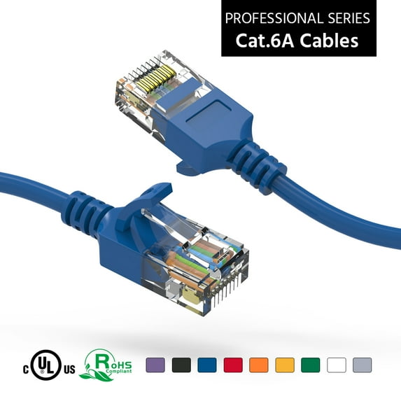 ACCL 20Ft Cat6A UTP Slim Ethernet Network Booted Cable 28AWG Blue, 4 Pack