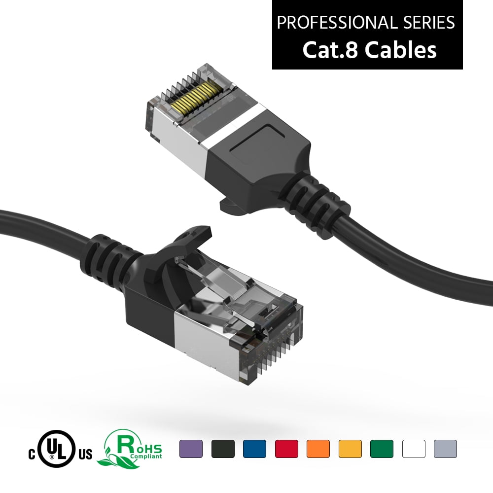 ACCL 2Ft Cat.8 U/FTP Slim Ethernet Network Cable Black 30AWG, 2 Pack