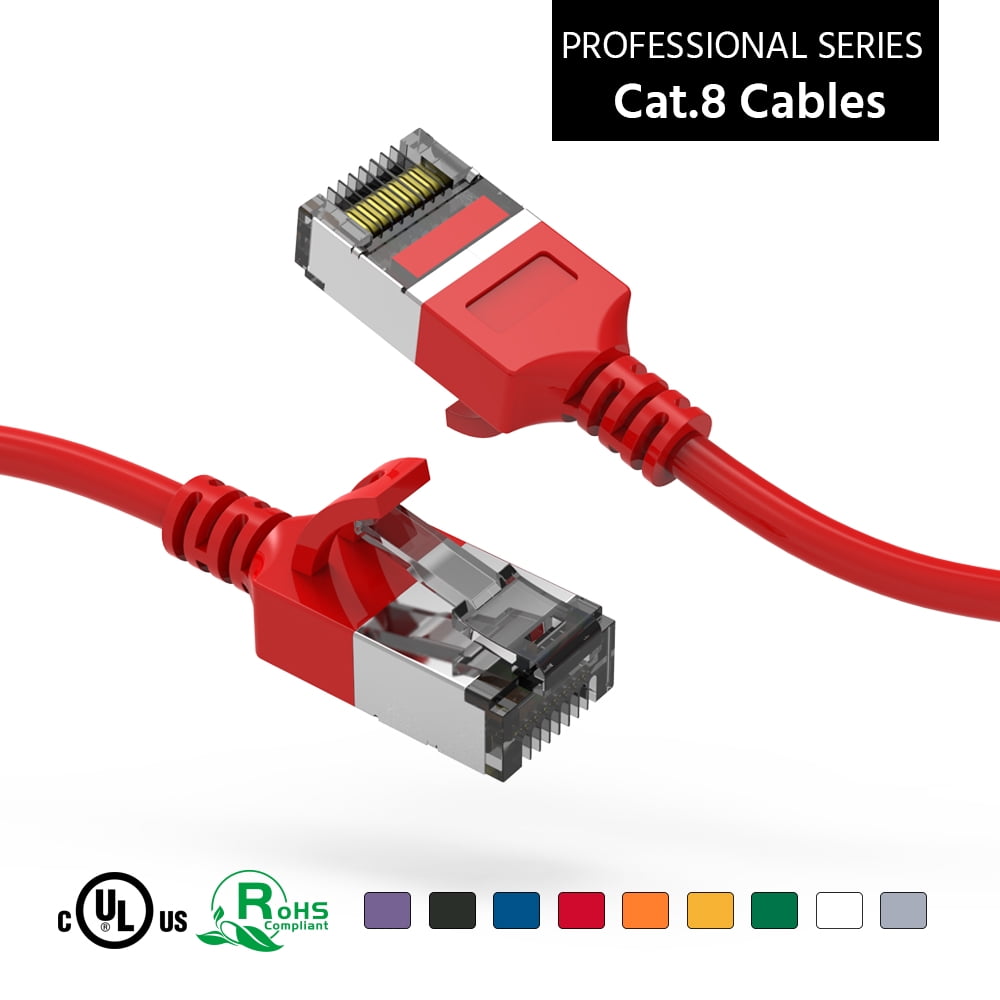 ACCL 2Ft Cat.8 U/FTP Slim Ethernet Network Cable Red 30AWG, 10 Pack