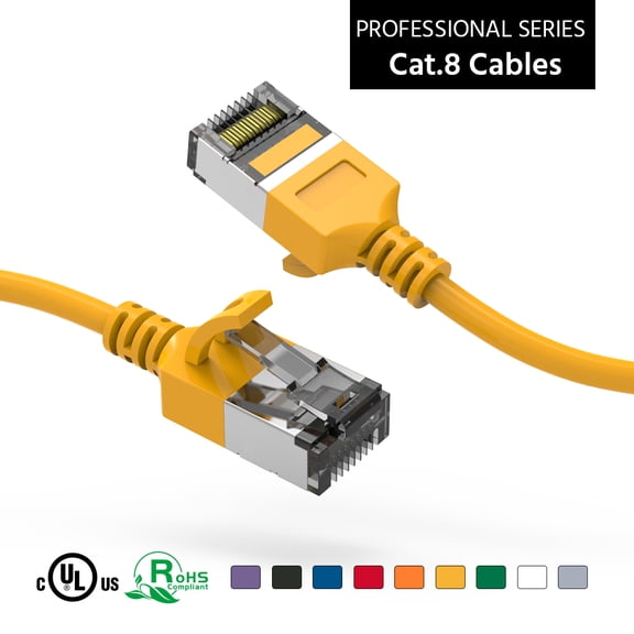 ACCL 2Ft Cat.8 U/FTP Slim Ethernet Network Cable Yellow 30AWG, 1 Pack