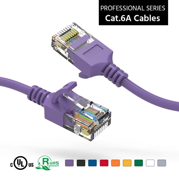 ACCL 2Ft Cat6A UTP Slim Ethernet Network Booted Cable 28AWG Purple, 3 Pack