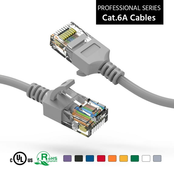 ACCL 30Ft Cat6A UTP Slim Ethernet Network Booted Cable 28AWG Gray, 10 Pack