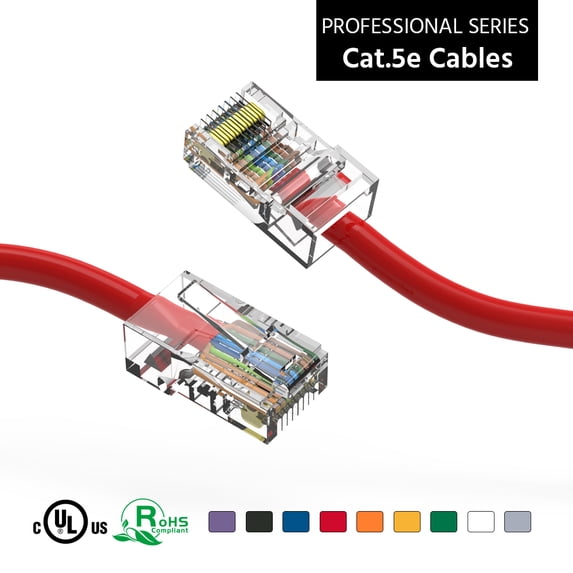 ACCL 35Ft Cat.5E UTP Ethernet Network Non Booted Cable Red, 5 Pack